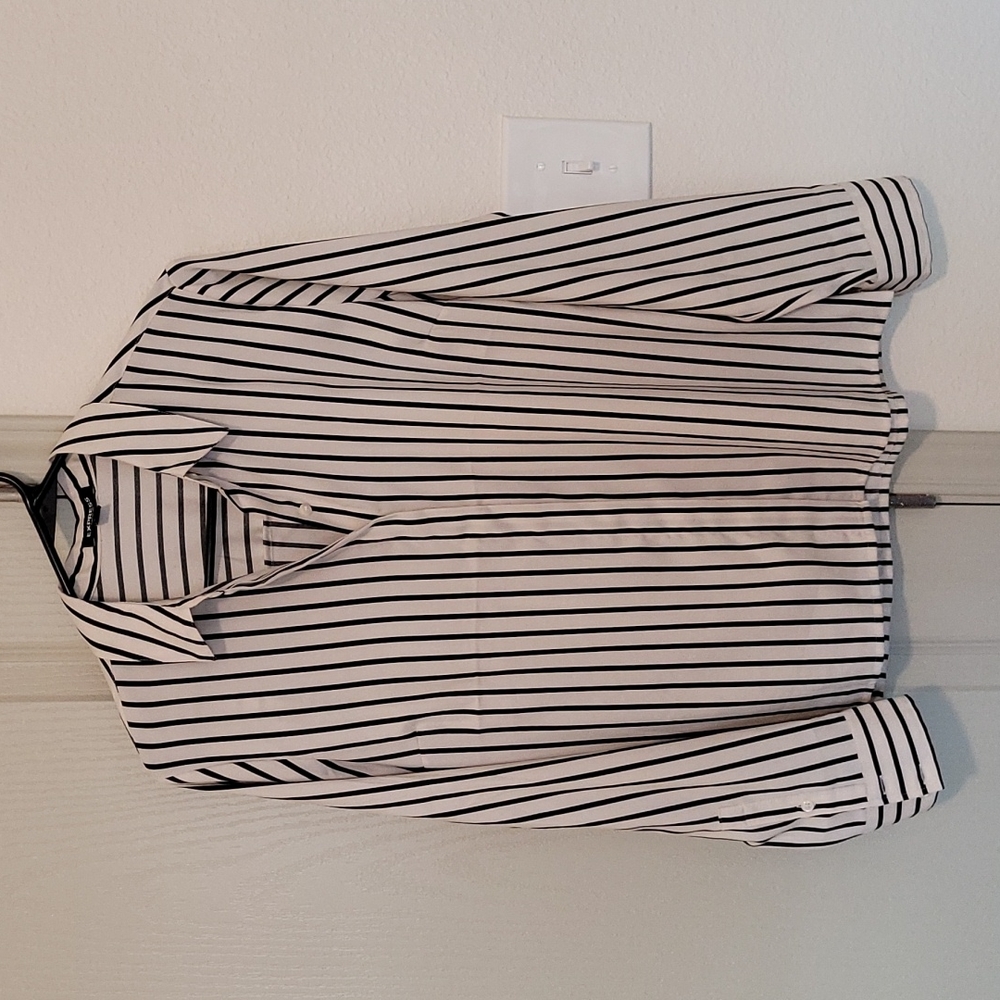 Express Black and White Stripes Portofino Blouse